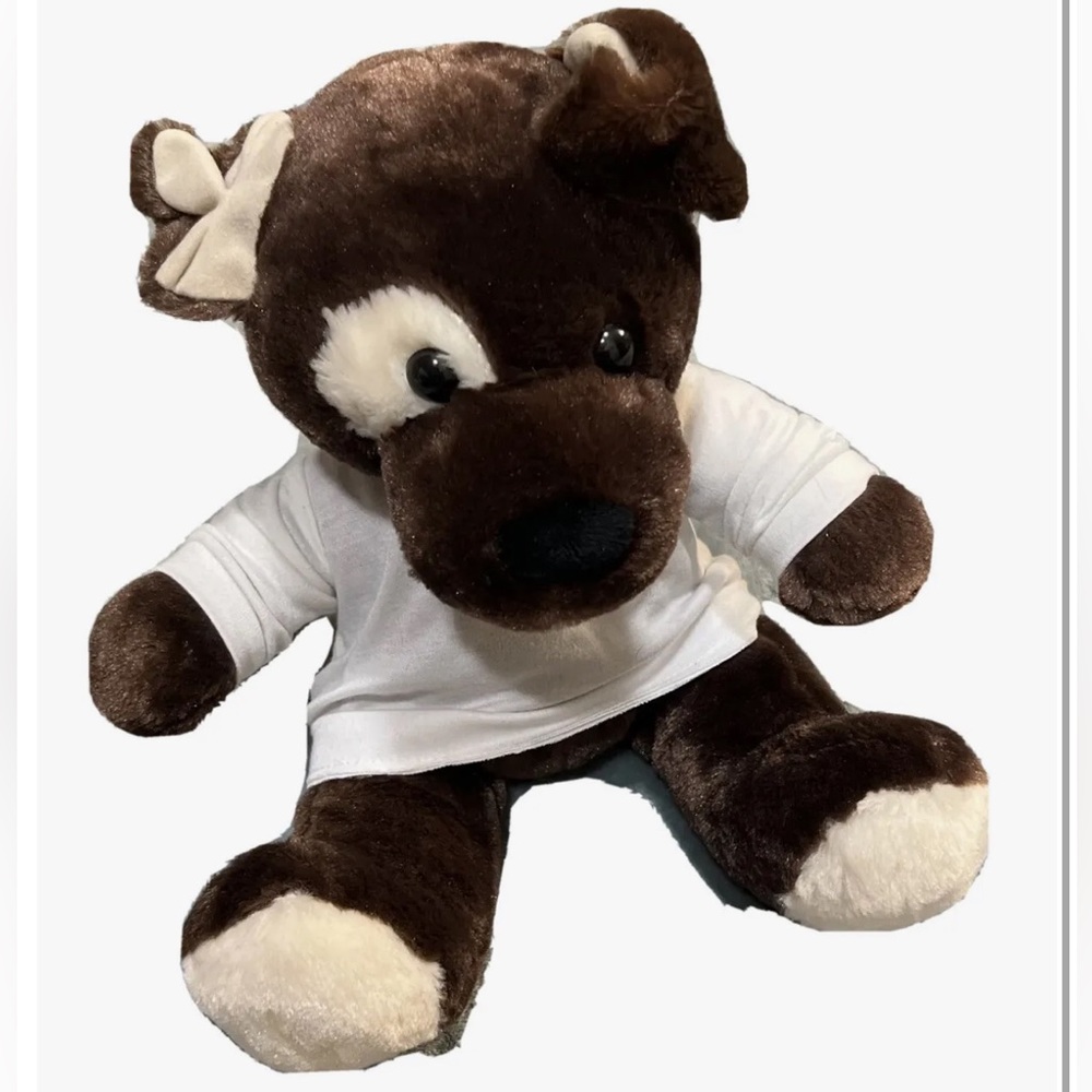 BAB Build A Bear Puppy Dog PLUSH Stuffed Animal Dark Brown White Spot Eye Patch